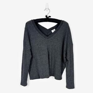 PST by Project Social T Waffle Knit Top Medium Charcoal Gray Softcore Lounge